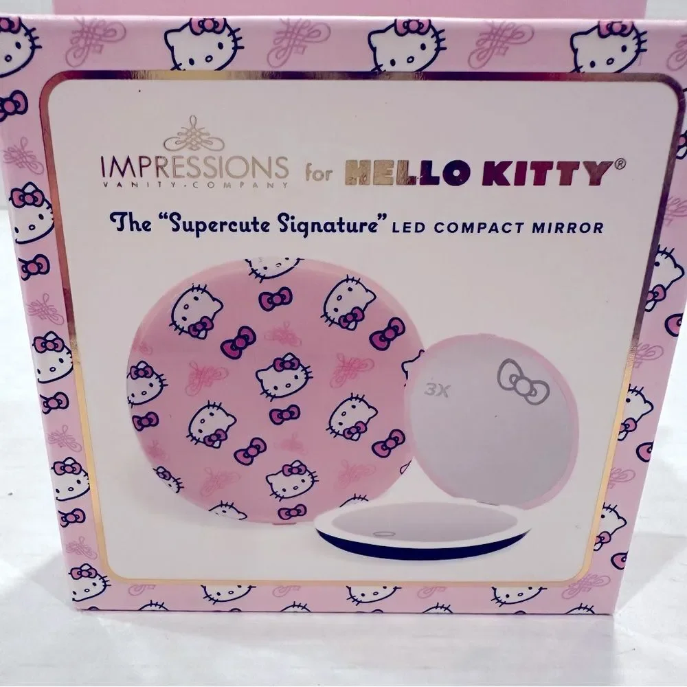 Hello Kitty SuperCute Signature LED Compact Mirror‎ Women's 3X Magnification NEW